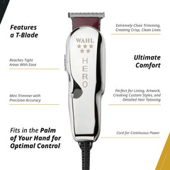 Wahl Hero Trimmer lightweight rotary motor for comfortable all-day grooming.