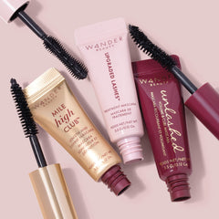 Wander Beauty Unlashed mini mascara lifts and curls with lasting definition.