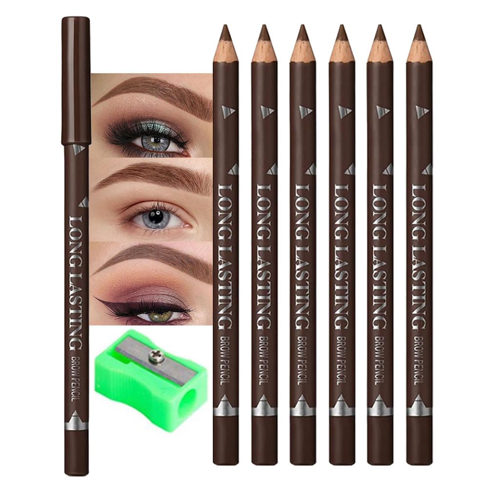 WanTuoluo brown eyebrow pencils 6pcs set on display for a natural daily look.