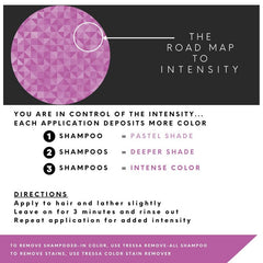 Watercolors Intense Color Depositing Shampoo direct dye closeup highlights vibrant pigment delivery.