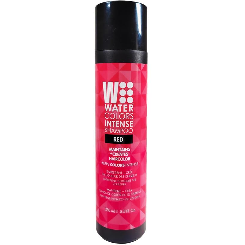 Watercolors red bottle color-depositing shampoo for vibrant refresh.