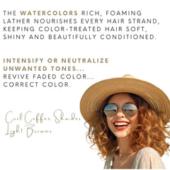 Watercolors by Tressa Hazelnut color-depositing shampoo applying color to hair