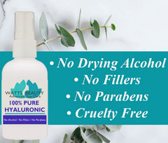 Watts Beauty hyaluronic drops illustrate efficient skin hydration and plumping.