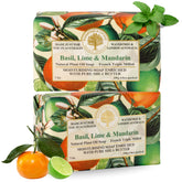 Wavertree & London packaging of basil lime mandarin soap bar signals premium natural ingredients.