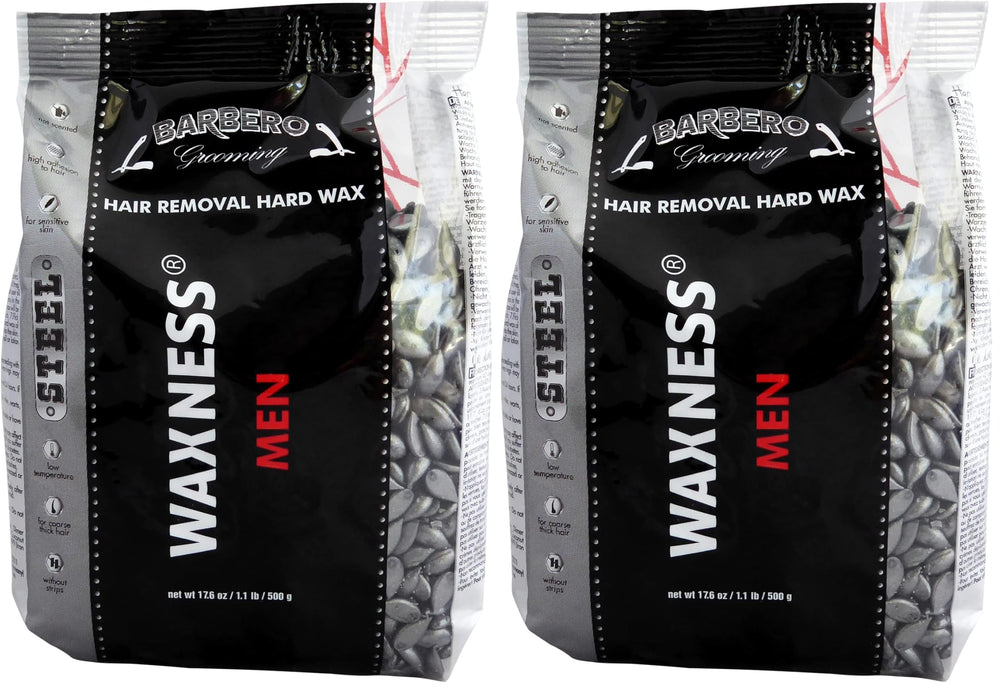 Wax Necessities Barbero hard wax steel pack label for quick barber use.