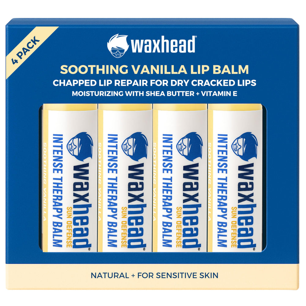 Waxhead Lip Balm Vanilla front packaging shows natural ingredients for hydrated lips.