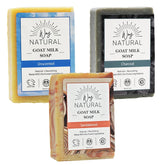 Way Natural goat milk soap sandalwood bar with creamy lather for moisturized skin.