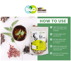 Way4Organic Herbal Hair Oil Mix earthy woody scent highlighted in the setup.