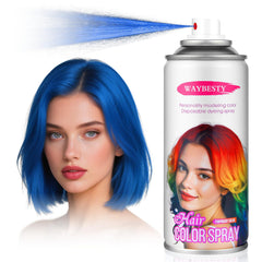 Waybesty blue temporary hair spray front view for bold party color