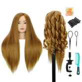 WDQXCQA mannequin head front view shows lifelike 22-inch real-hair for realistic practice