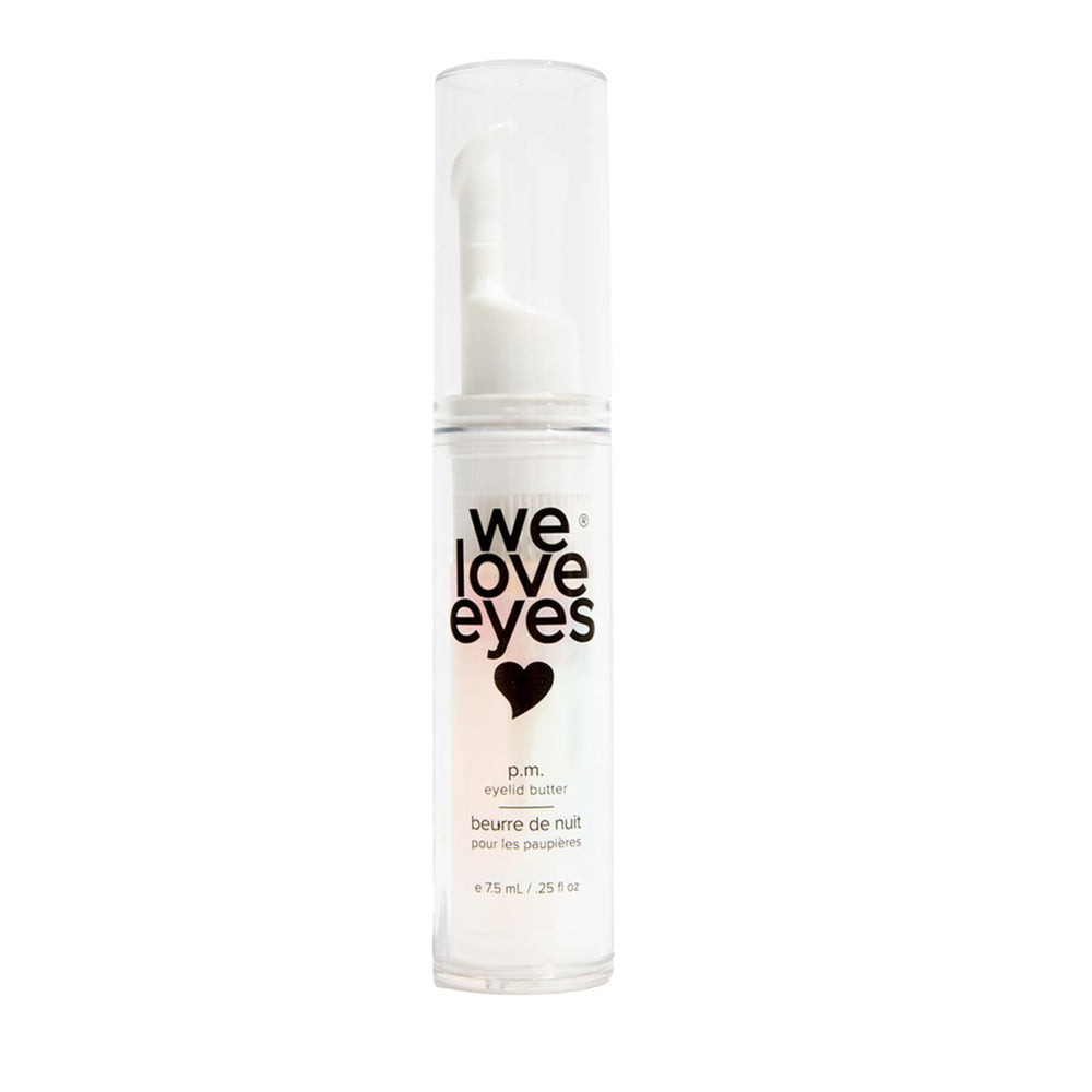 We Love Eyes PM Eyelid Butter jar close-up for nourishing night care.