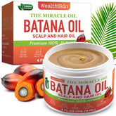 Wealthskin Batana Oil bottle for hair growth mask promotes fuller, healthier hair.