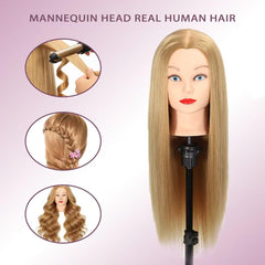WeiRan mannequin head close-up texture shows dense, versatile hair for practice.