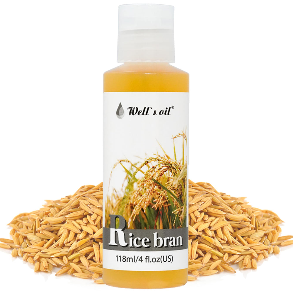 Well's Oil Rice Bran Oil bottle demonstrates lightweight skin hydration for daily use.