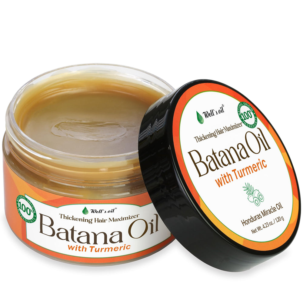 Well's Oil Batana Oil with Turmeric Extract bottle showing rich hydration for hair