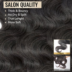 WEQUEEN body wave bundles 22-inch full head look with dramatic length.