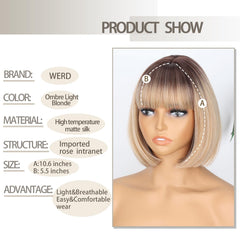 WERD ombre blonde wig with straight bob for cosplay and daily looks.