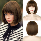 WERD short brown bob wig with bangs 10-inch, ideal for daily wear and cosplay