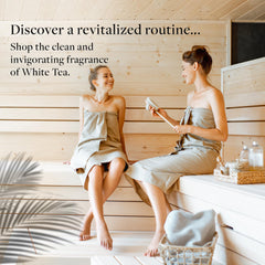 Westin White Tea Aloe body wash on a bathroom shelf ready for hydrating shower.