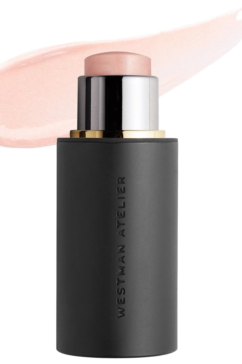 Westman Atelier Lit Up Glow Highlighter Stick Nectar delivers a bright glow with a glassy finish.