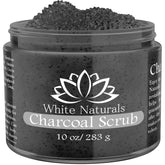 White Naturals activated charcoal face scrub jar front showcases premium packaging and clean design