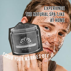White Naturals charcoal scrub texture close-up showing gentle exfoliating beads