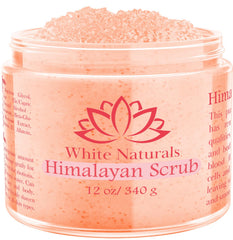 White Naturals Himalayan Salt Body Scrub jar on bathroom shelf for spa-at-home skincare.