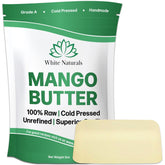 White Naturals Mango Butter raw block close-up showing creamy hydration for skin.