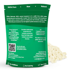 White Naturals pure beeswax pellets close-up, cosmetic-grade for reliable DIY results.