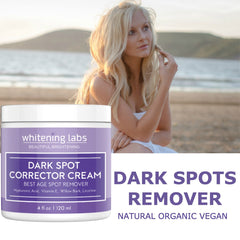 Whitening Labs Dark Spot Corrector cream swirl on skin for radiant tone.