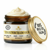 Wild Gold Tallow Balm jar close-up showing whipped texture for easy face and body hydration