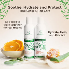 Close-up of aloe vera base on Wild Naturals shampoo bottle