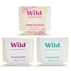 Wild refillable deodorant pack Fresh Cotton Sea Salt highlights a clean, long-lasting scent experience.