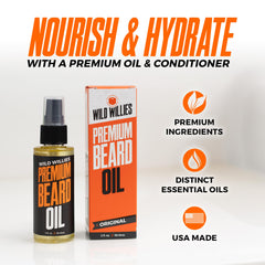 Wild Willies beard oil application – easy daily grooming for itch relief.