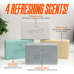 Wild Willies Sunrise Ridge natural ingredients close-up with charcoal and jojoba oil