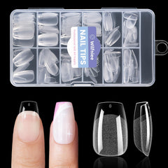 Wilfniee short coffin nail tips pack for versatile at-home nail extensions.