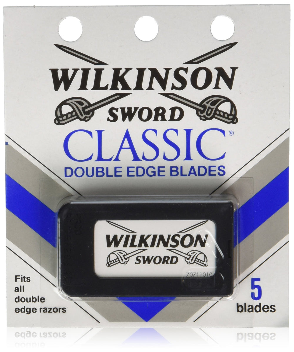 Wilkinson Sword Classic blades sealed packaging close-up showing long-lasting edge.