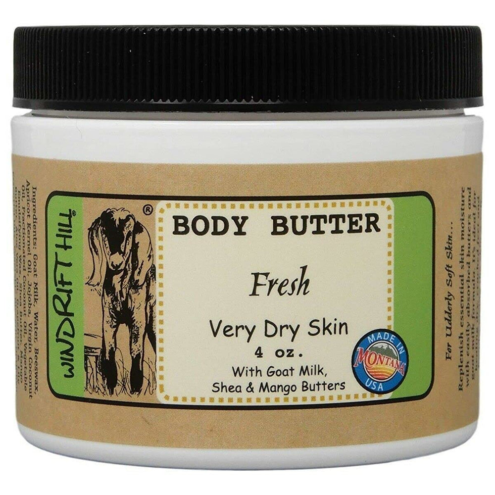 Windrift Hill 4oz body butter for very dry skin, delivering silky softness