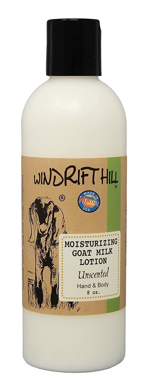 Windrift Hill Moisturizing Goat's Milk Lotion (Unscented) bottle for daily hydration and smooth skin