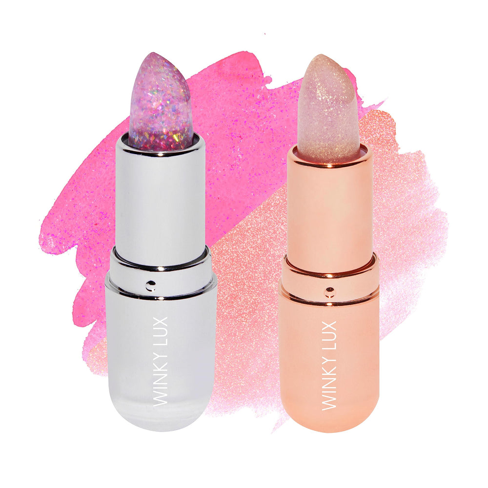 Winky Lux Lavender Glitter Confetti Balm swatch showing luminous pink with shimmer