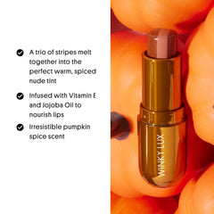 Winky Lux Pumpkin Spice Latte balm application with jojoba oil and vitamin E.