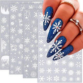 Winthrop snowflake 5D nail art stickers showcase varied snowflake patterns for festive nails.