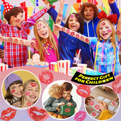 Winthrop Valentine's Day glitter lip tattoos with sparkly kiss designs.