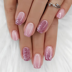 WLGDLH glitter ombre press-on nails in short square shape for a salon-style sparkle
