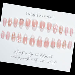 WLGDLH short almond nails with glitter rhinestones for chic style
