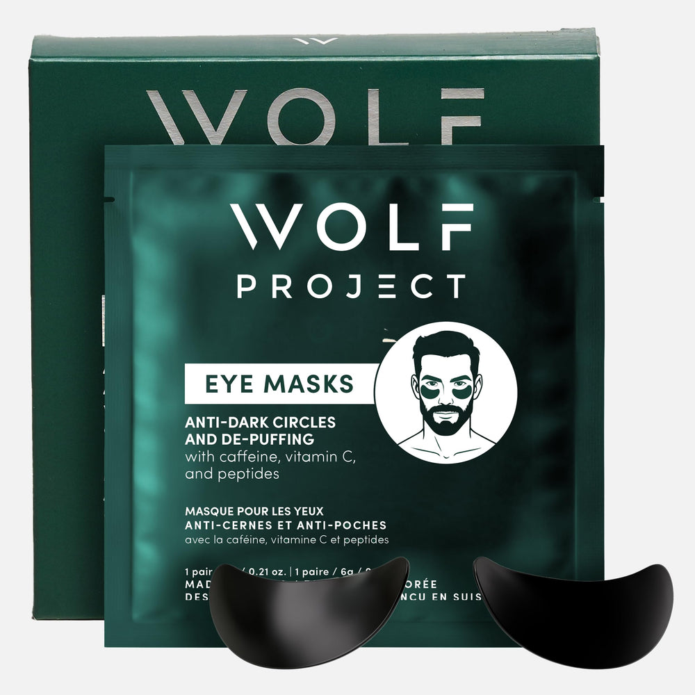 The Wolf Project Under Eye Patches packaging showcases portable hydration for on-the-go care.