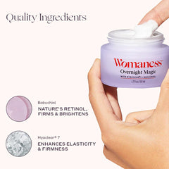 Swirl of Womaness Overnight Magic on hand highlighting lightweight, non-greasy feel