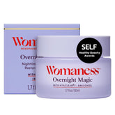 Womaness Overnight Magic night cream tub close-up showing rich texture for deep overnight hydration