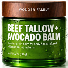 Wonder Family beef tallow avocado balm jar closeup for deep hydration