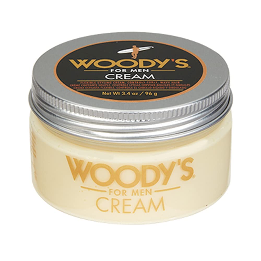 Woody's Styling Cream for men defines curls with a mild hold and natural shine